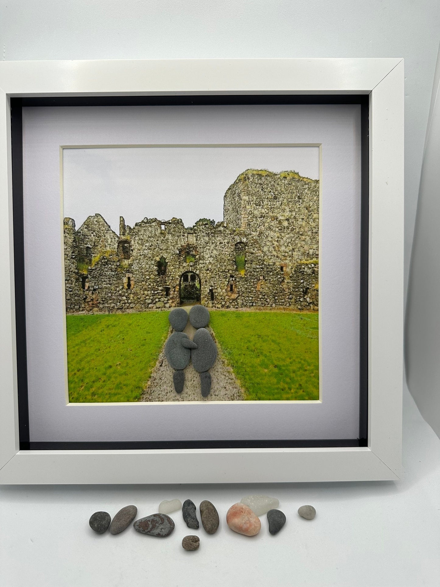 Pitsligo Castle Pebble Art, Couple Framed Artwork (8x8)