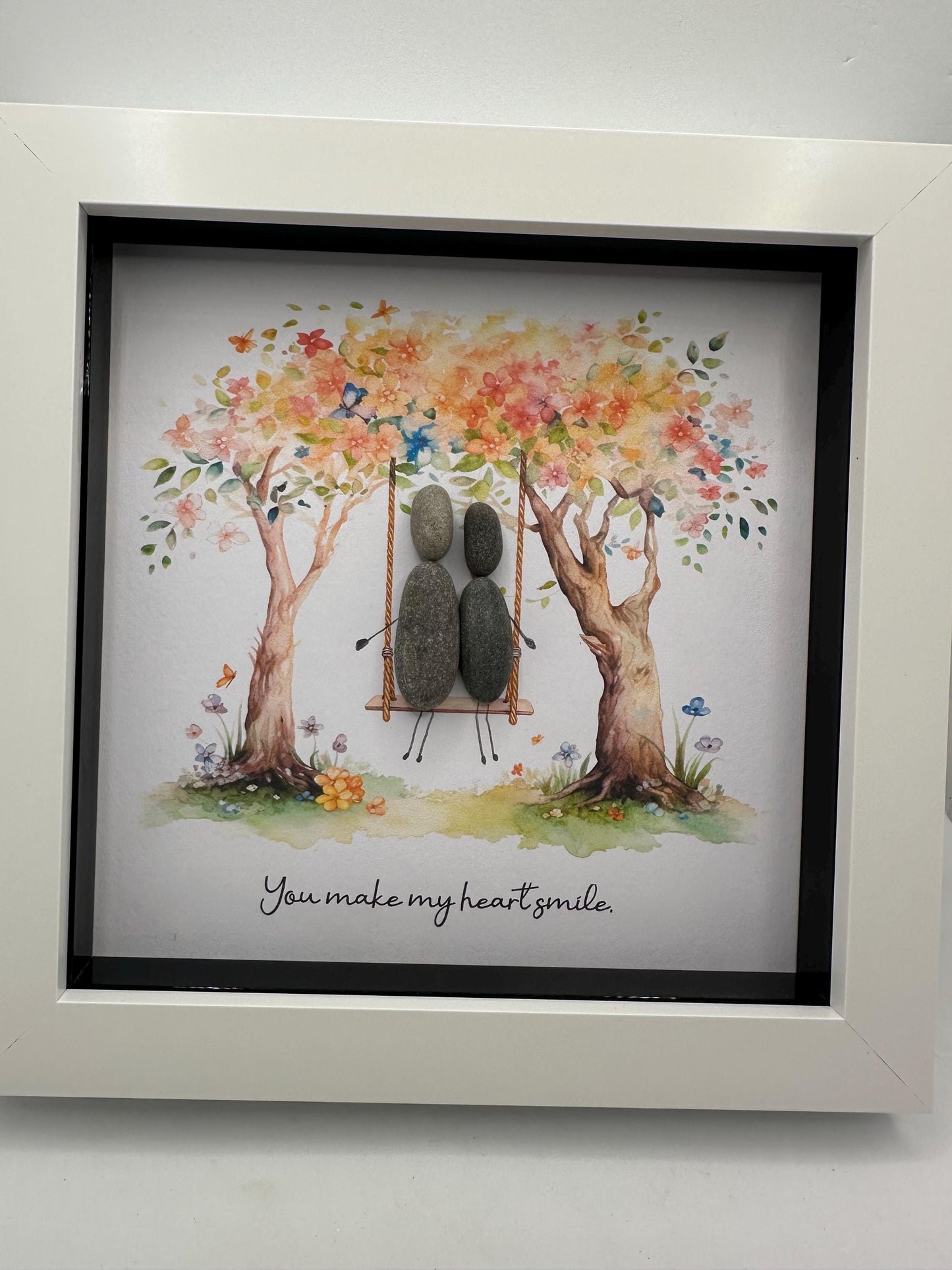 couple pebble art, pebble art swing, couple on swing, all of me loves all of you, valentine gift