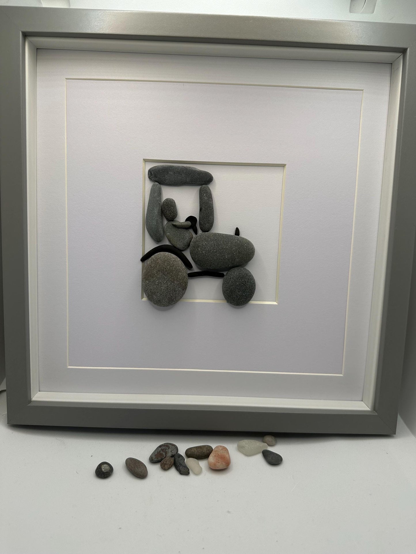 Tractor Pebble Art, Framed Father's Day Gift. Tractor art, framed tractor can be personalised. Pebble art, pebble art tractor, farmer gifts