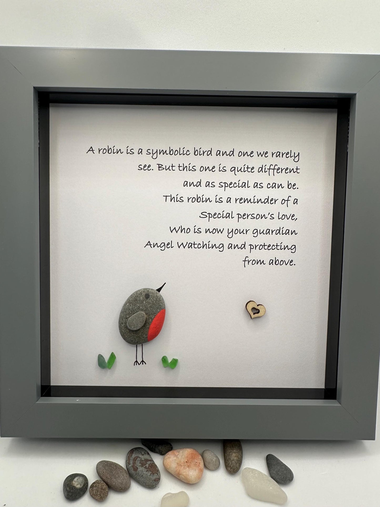 Robin Pebble Art, Guardian Angel Sympathy Gift, robin pebble art, pebble art robin, robin gift, robin, sympathy gifts, pebble art, framed