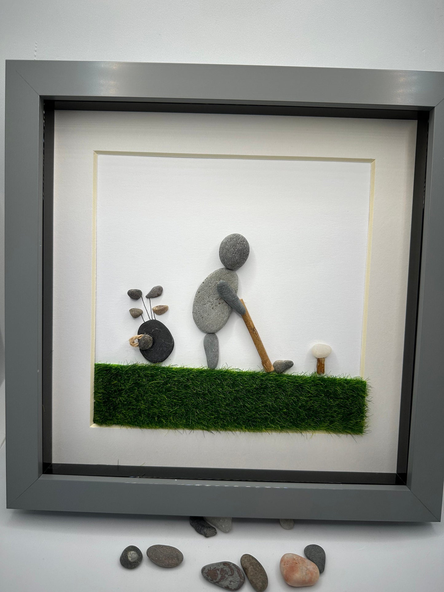 Golf Pebble Art, Golfer Gift, Framed Pebble Artwork, pebble art, pebble art golf, dad golfer, can be personalised, pebble art frame, framed