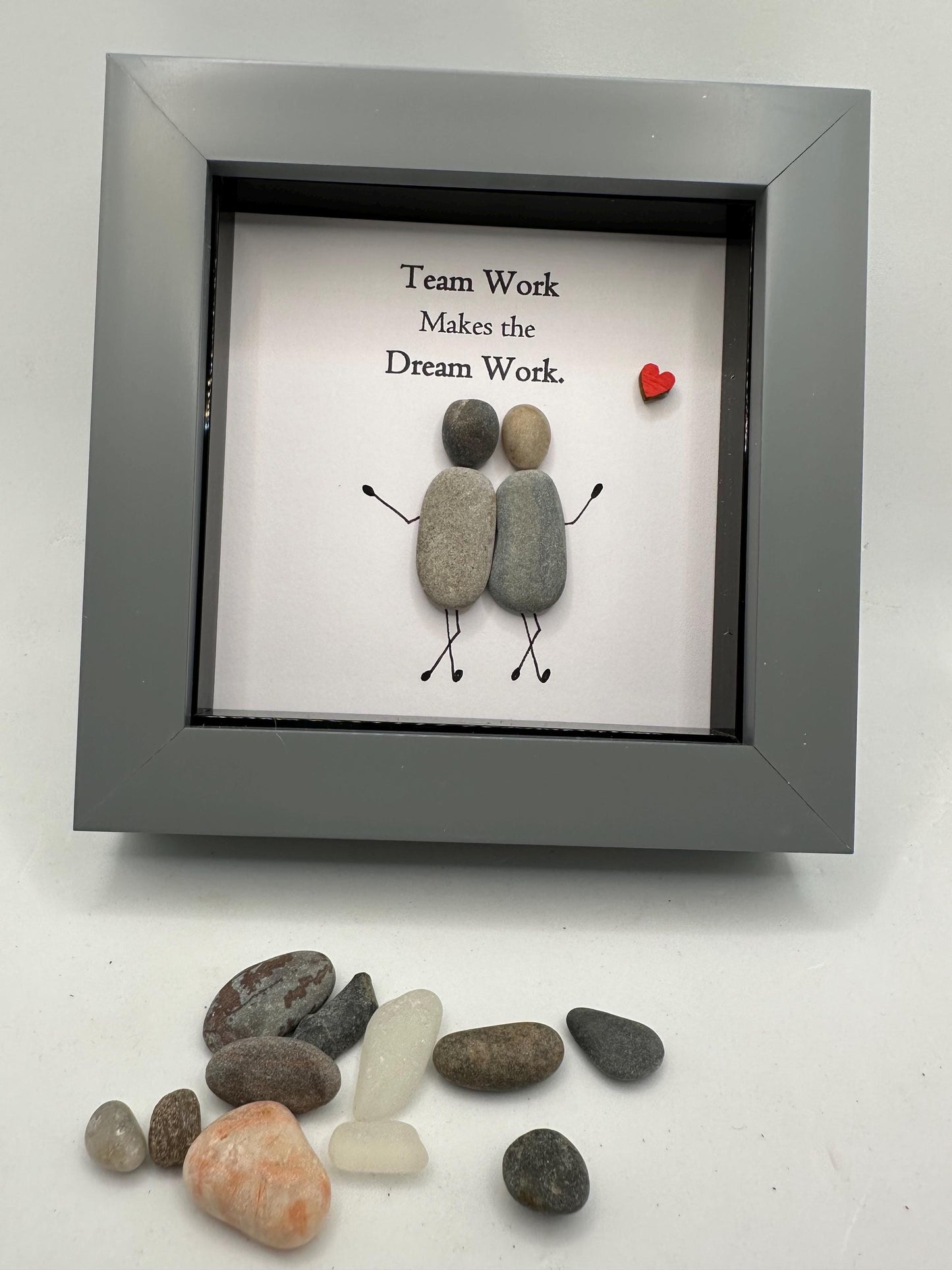 Pebble Art Colleague Gift, Teamwork Makes Dream Work, Framed