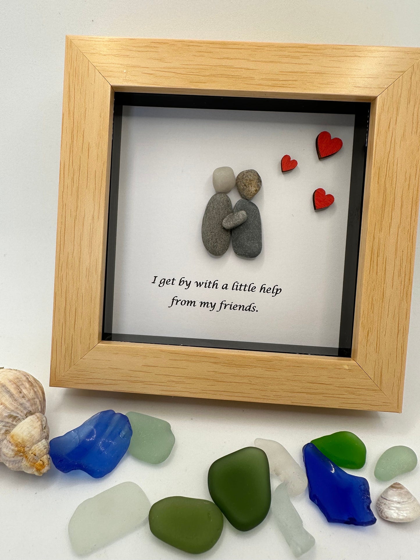 4”x4” help from my friends, pebble art friends, pebble art gift, birthday gift