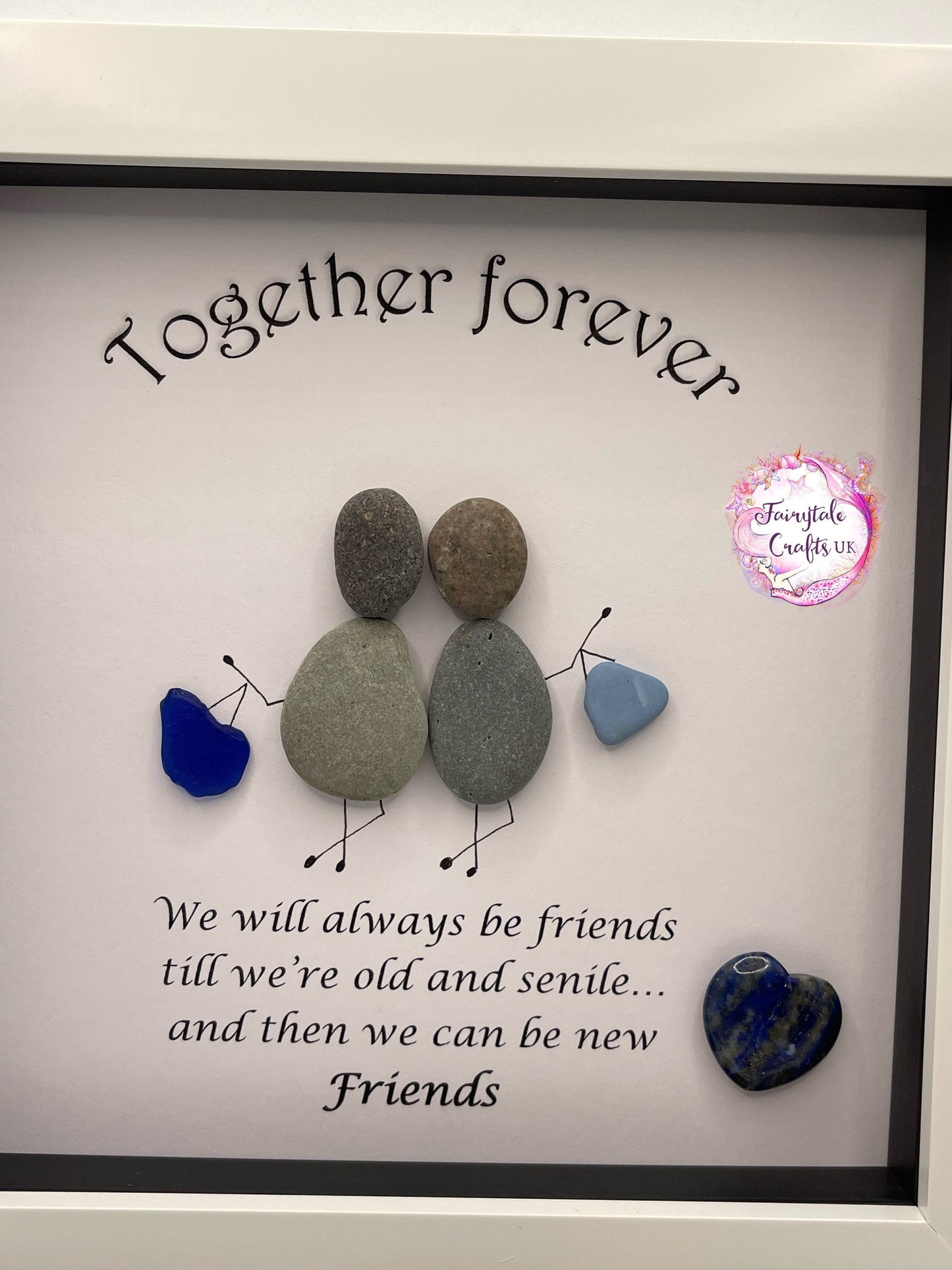 Personalised Friends Pebble Art, Framed Rock Art, friends forever pebble art, pebble art friends, quartz heart. Friend pebble art, pebble