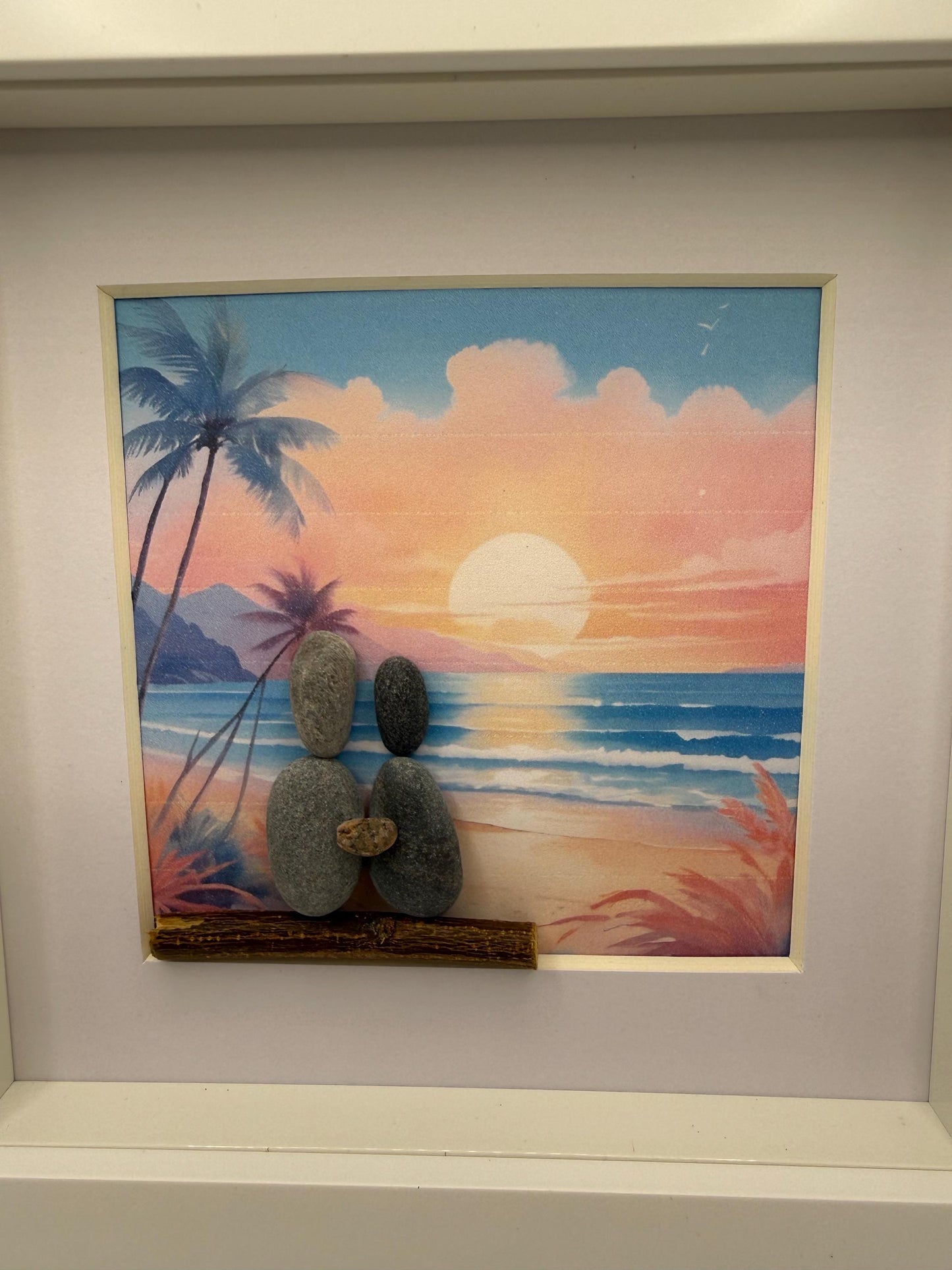 Beach pebble art, pebble art beach, pebble art, pebble art couple, tropical beach scene art