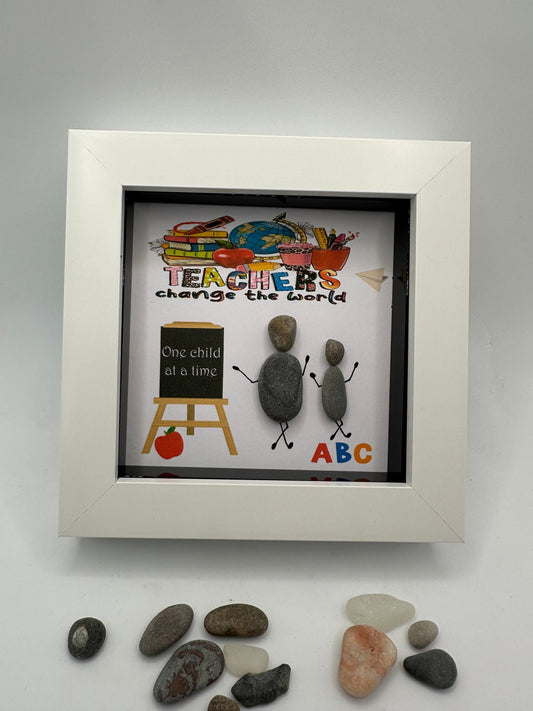 Teacher Pebble Art Gift, Acrylic Frame, Teacher and Pupil, pebble art graduation