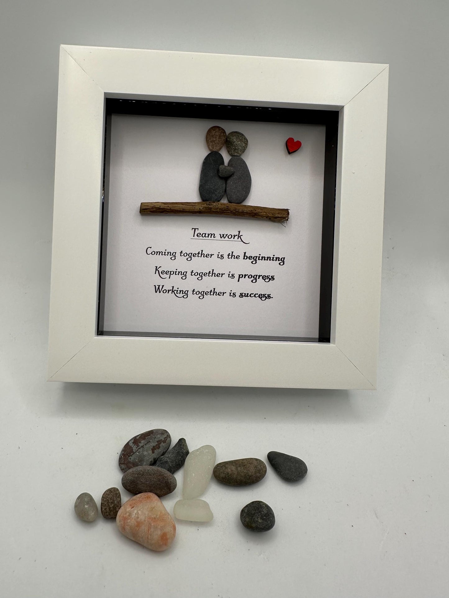 Pebble Art Colleague Gift, Teamwork Quote, Framed Pebble People