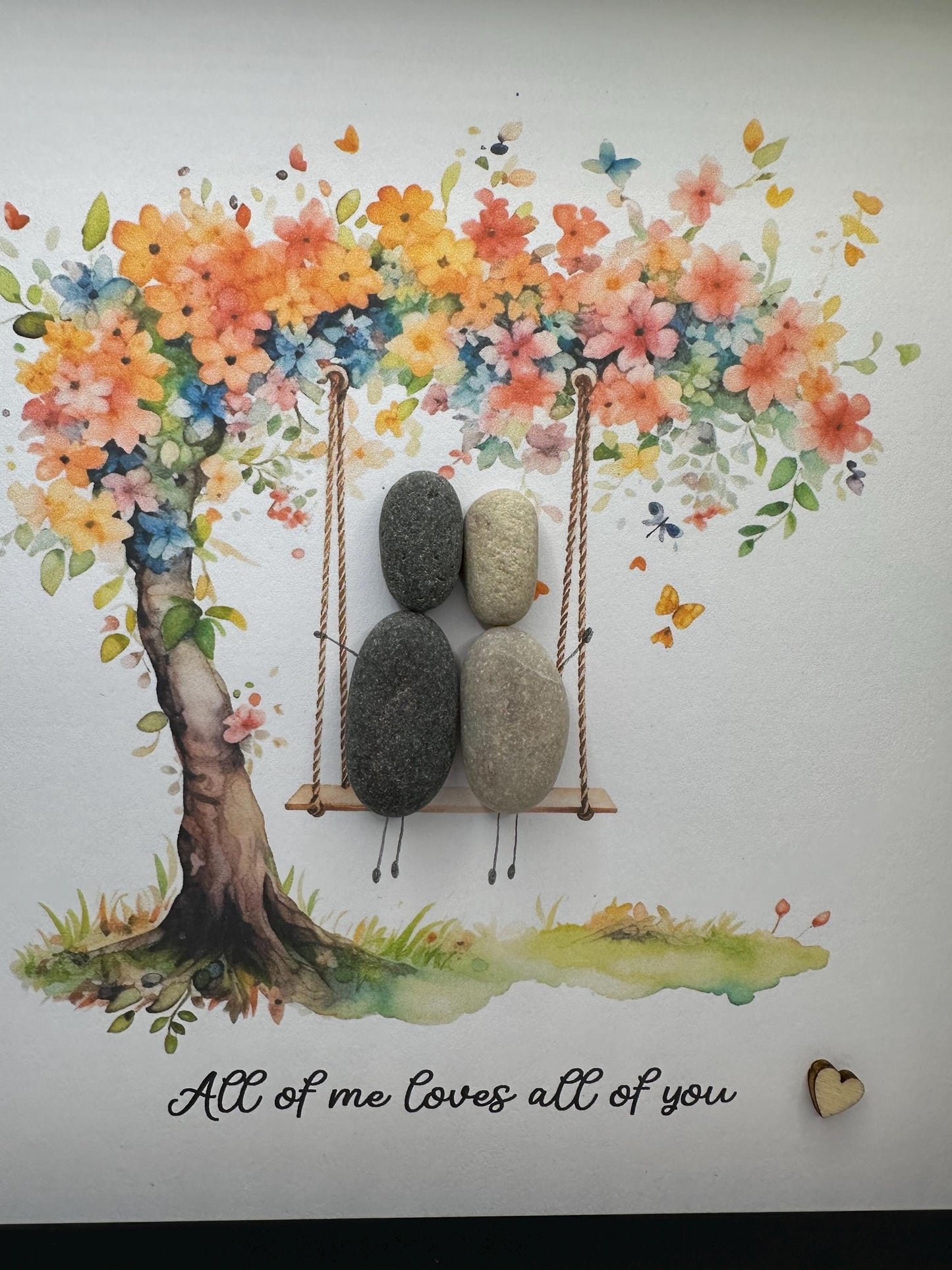 couple pebble art, pebble art swing, couple on swing, all of me loves all of you, valentine gift