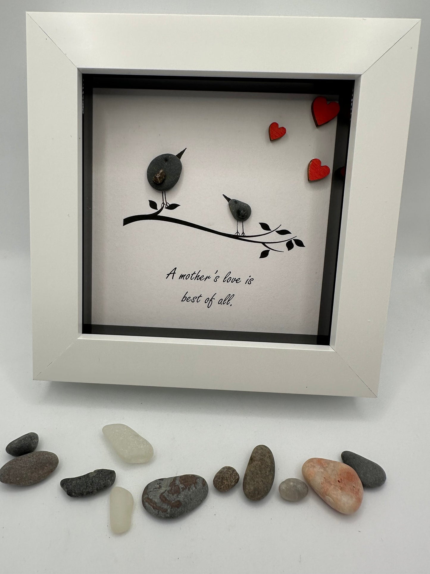 Mother’s Day pebble art, bird pebble art, mother pebble art, mothers day gift, Mother’s Day pebble art, pebble art, framed gift