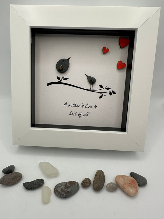 Mother’s Day pebble art, bird pebble art, mother pebble art, mothers day gift, Mother’s Day pebble art, pebble art, framed gift