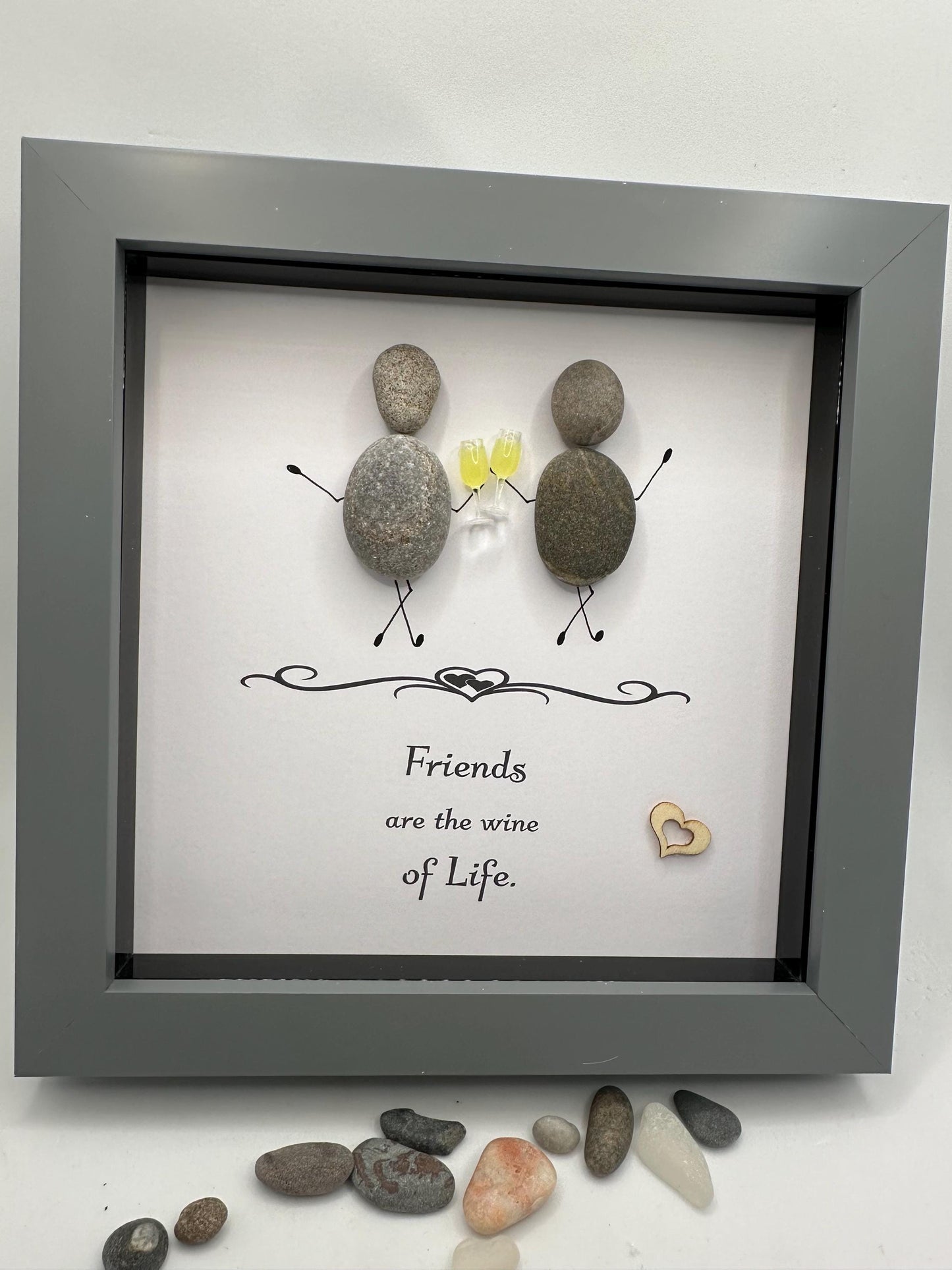 Pebble Art Friends Gift: 'Friends are the Wine of Life' pebble art, pebble art gift, pebble art friendship, friends gifts. Friend pebble art