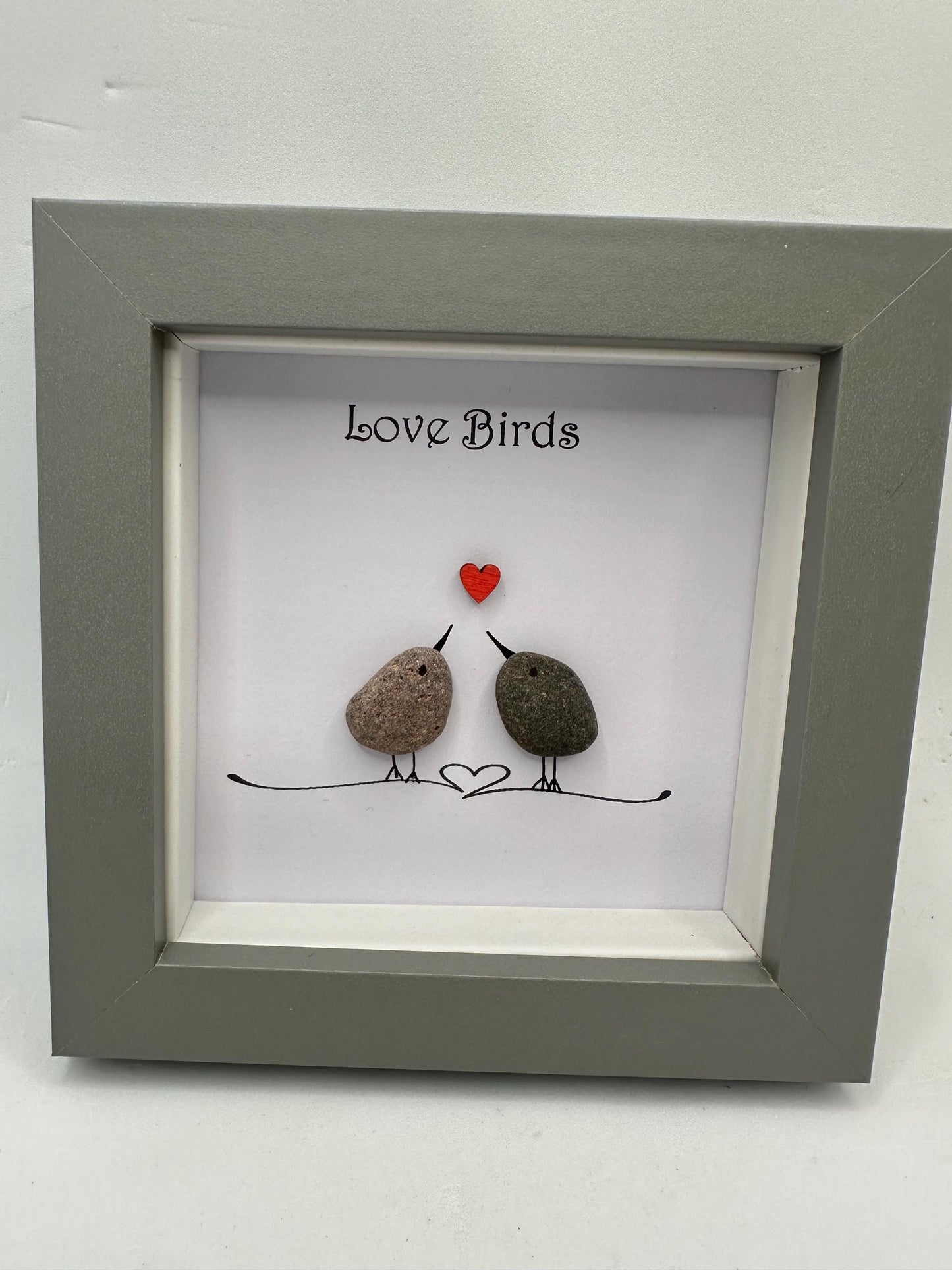Pebble Art Anniversary Gift, Love Birds Couple, Personalised Framed Art