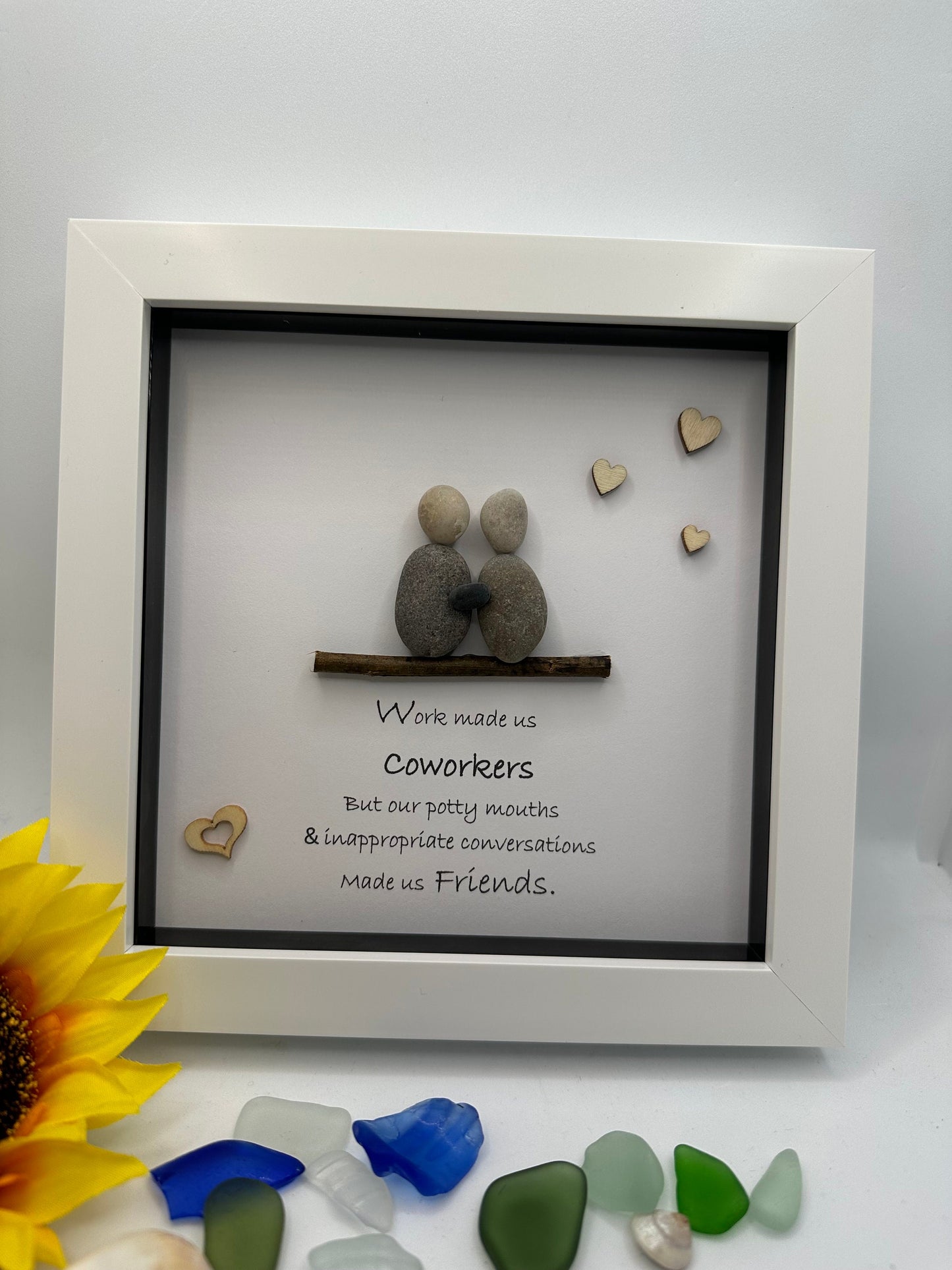 Pebble Art Friends Picture, Scottish Art, Work Gift, coworker gift, colleague gifts, pebble art work gifts. Colleague pebble art, pebble art