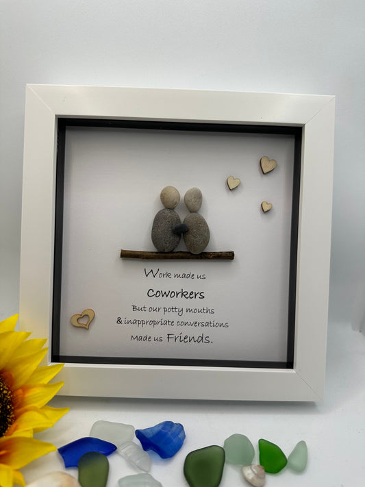 Pebble Art Friends Picture, Scottish Art, Work Gift, coworker gift, colleague gifts, pebble art work gifts. Colleague pebble art, pebble art