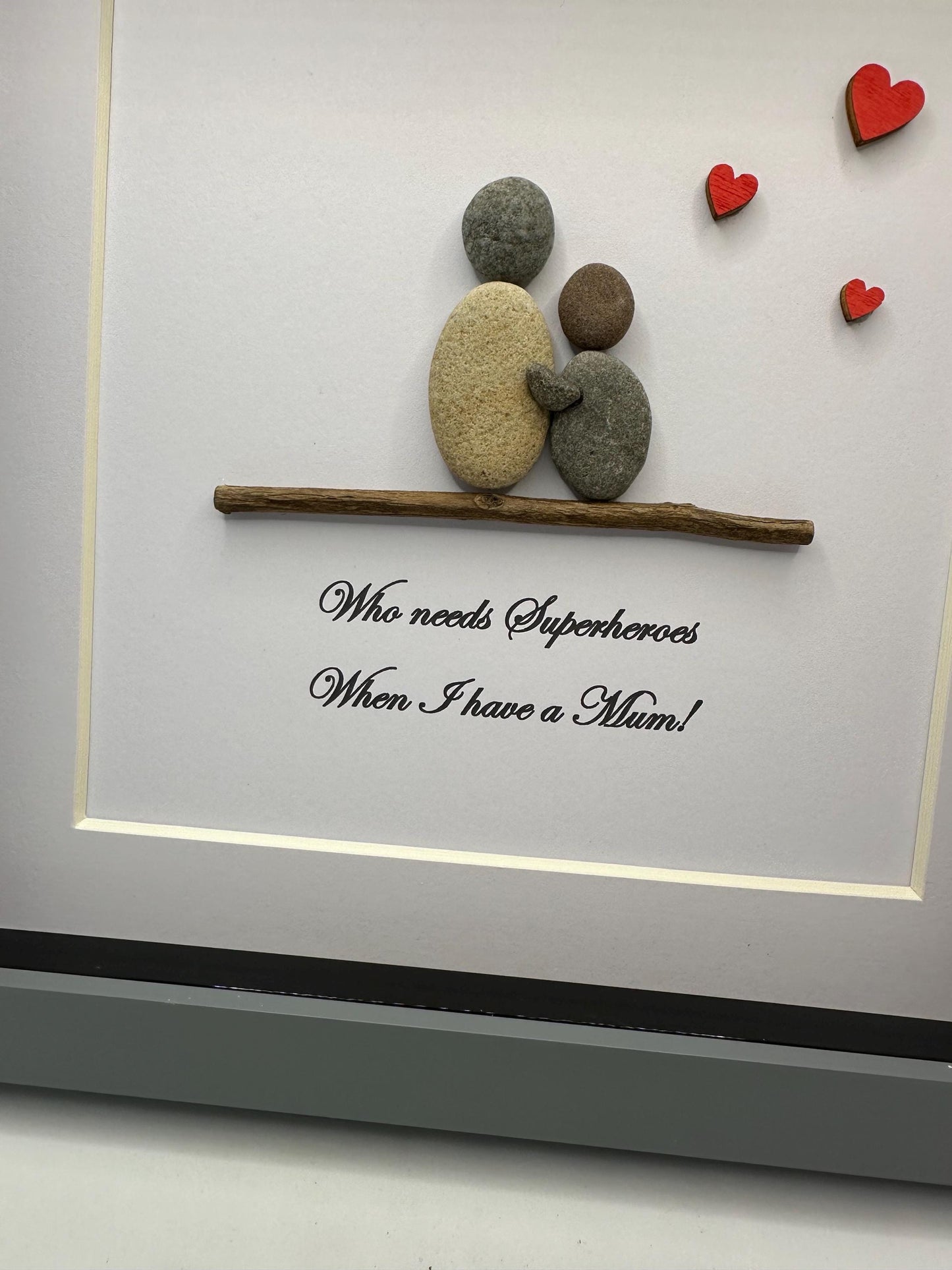 Mother & Child Pebble Art, Framed Family Gift, Mother’s Day gift, Mother’s Day pebble art, pebble art mum, superhero’s, pebble art, mum gift