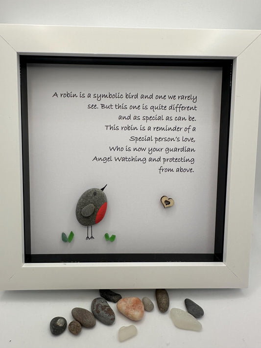 Robin Pebble Art, Guardian Angel Sympathy Gift, robin pebble art, pebble art robin, robin gift, robin, sympathy gifts, pebble art, framed