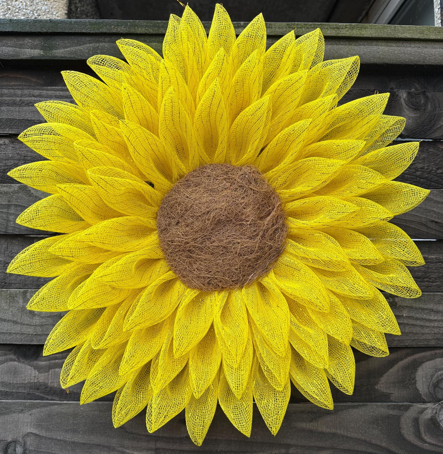 Sunflower Mesh Wreath – Bright Yellow Summer Front Door Wreath, Farmhouse Sunflower Decor, Rustic Wall or Door Floral Wreath