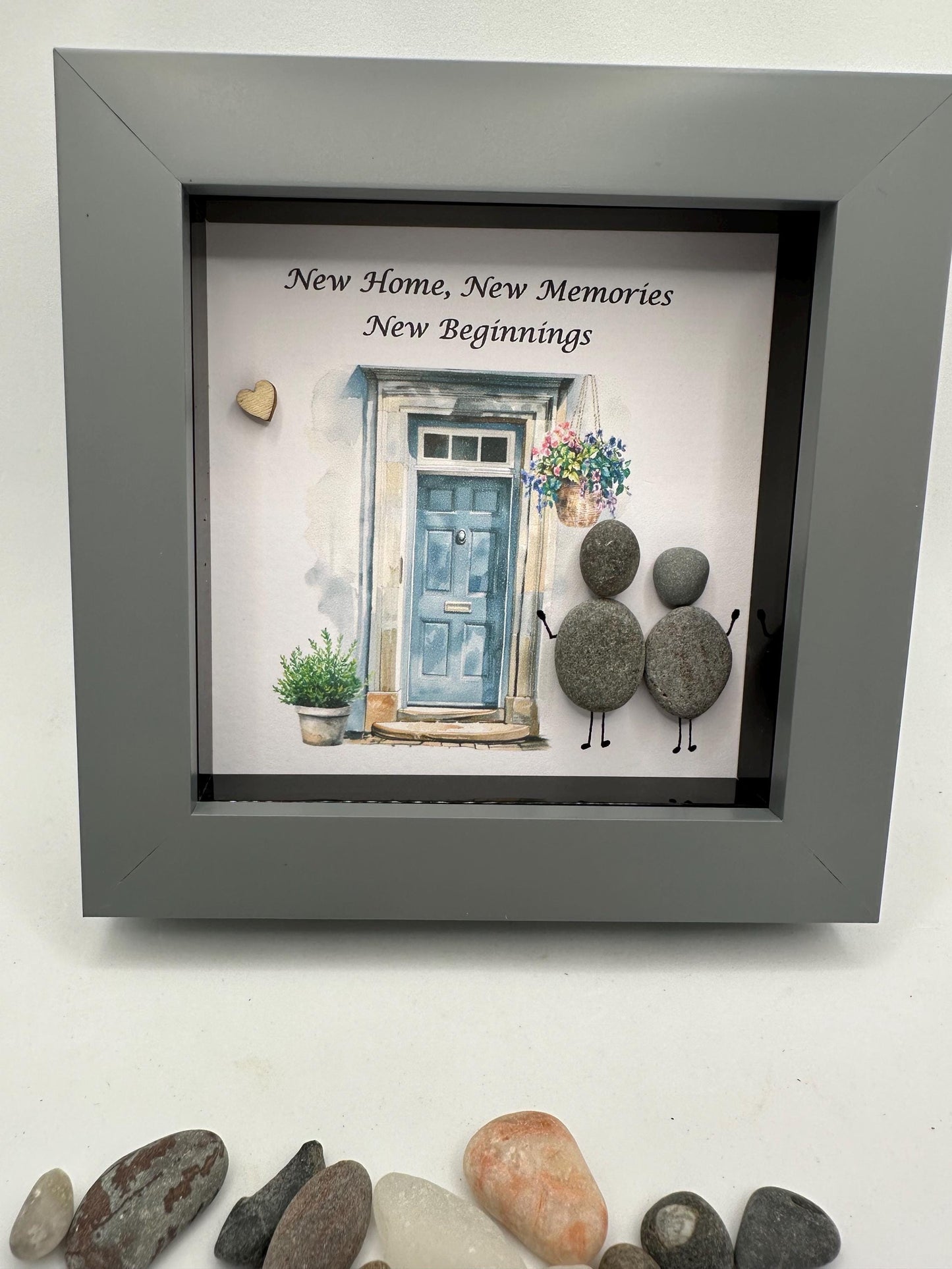 new home, new memories,new beginnings pebble art, new home pebble art, new home gift, new home frame
