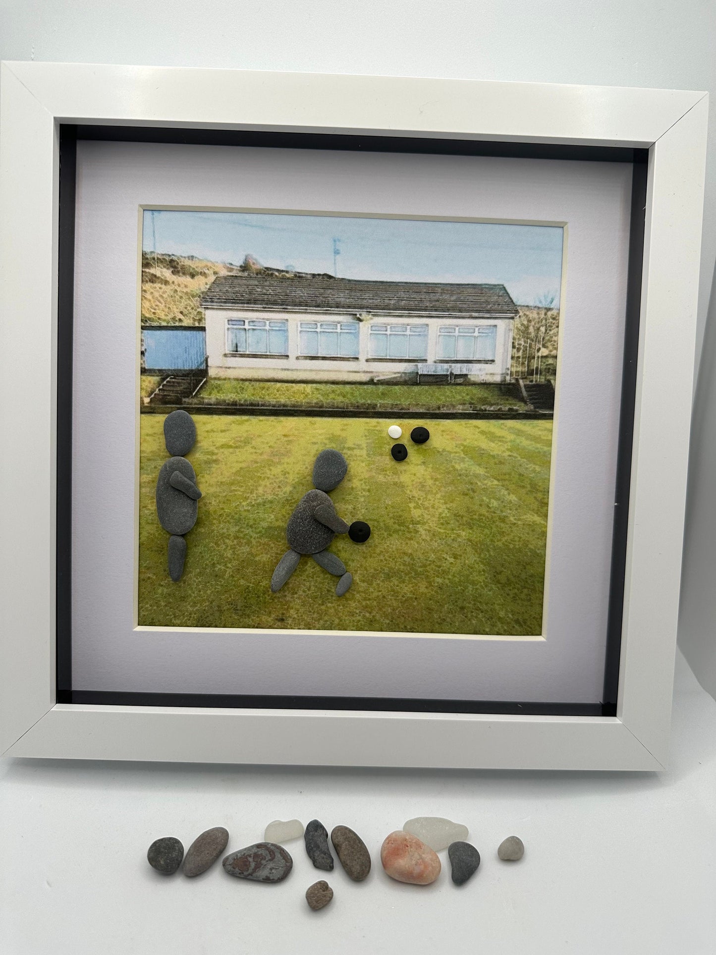 Rosehearty Bowling Club Pebble Art, Personaliosed Bowling Couple Gift, pebble art bowling, bowling, bowling gift. Pebble art