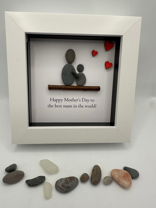 Pebble Art Mother's Day Gift, Framed Pebble Family, Mother’s Day gift, Mother’s Day pebble art, pebble art mum. Mum gift, framed gifts,
