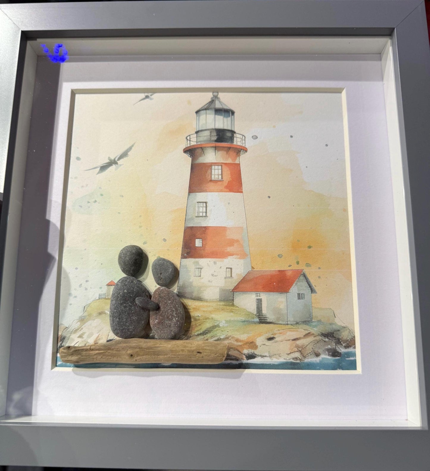 Lighthouse Pebble Art,Framed Coastal Decor, pebble art, lighthouse, lighthouse gift, pebble art lighthouse, couple pebble, lighthouse pebble