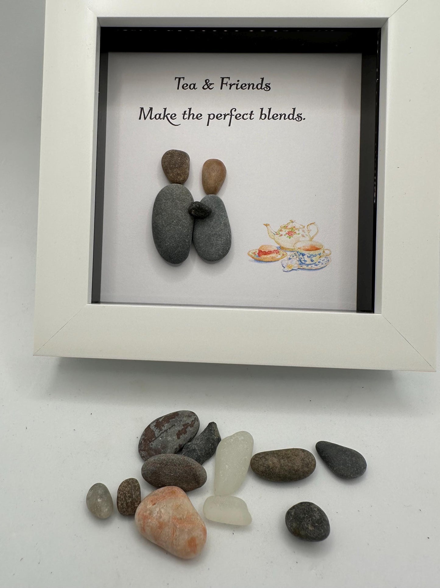4”x4”  pebble art friends, pebble art gift, friend. Tea and friends make the perfect blend
