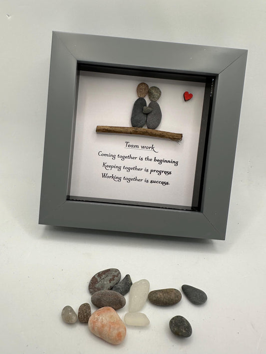 Pebble Art Colleague Gift, Teamwork Quote, Framed Pebble People