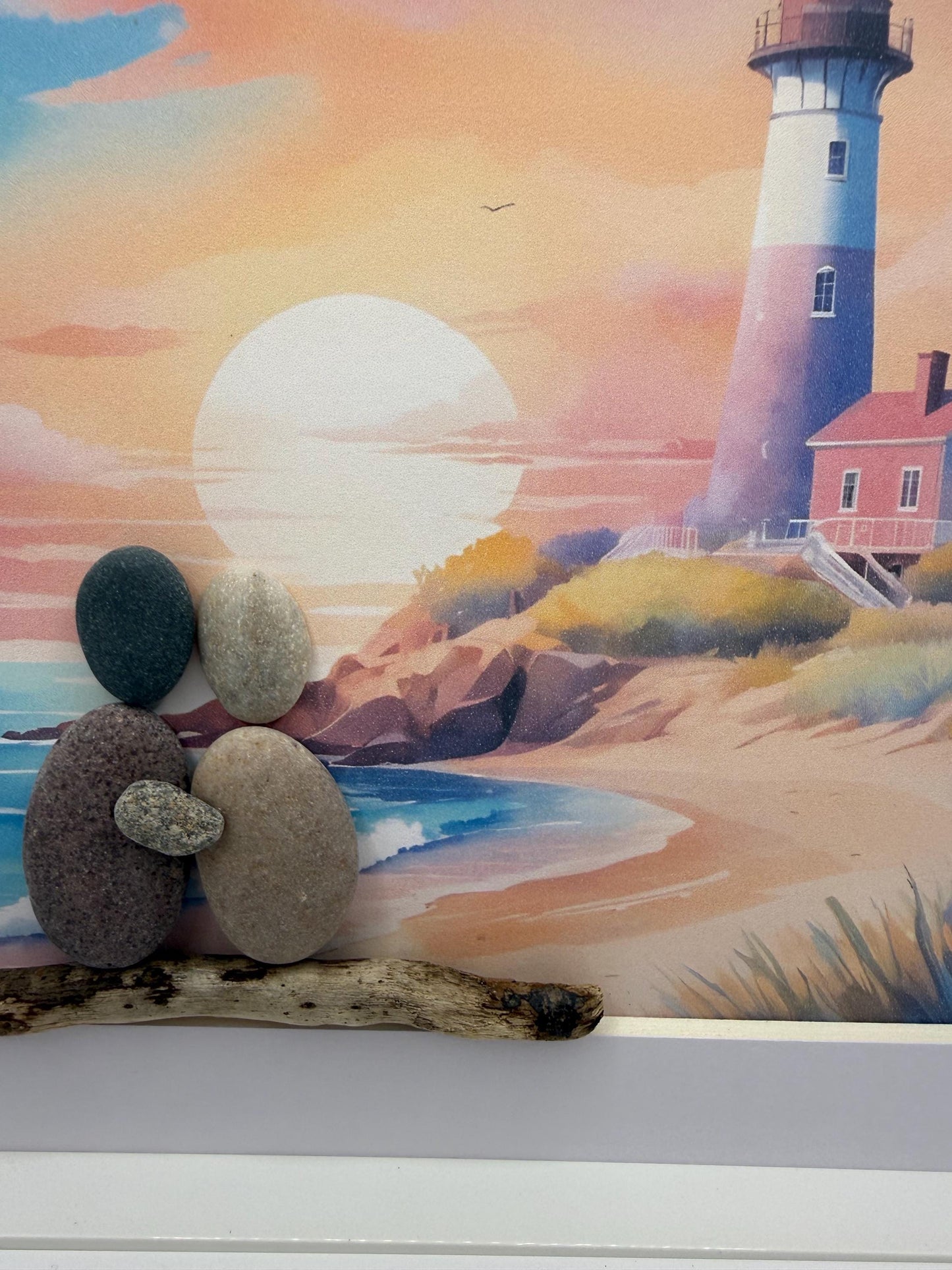 Lighthouse pebble art, pebble art lighthouse, pebble art, pebble art couple, lighthouse couple, lighthouse gift, framed lighthouse, marine