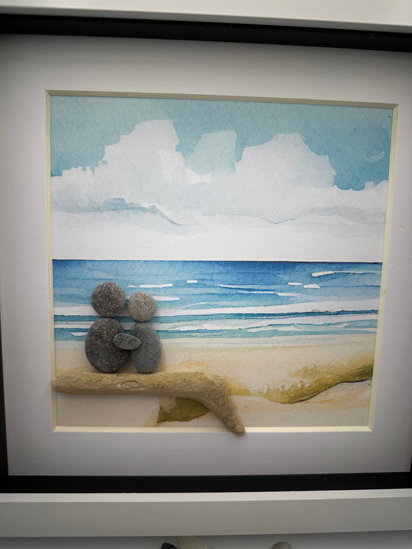 Pebble Art Beach Scene: Scottish Beach Stone Couple, pebble art, pebble art beach, pebble art, framed beach, pebble art beach, coastal art