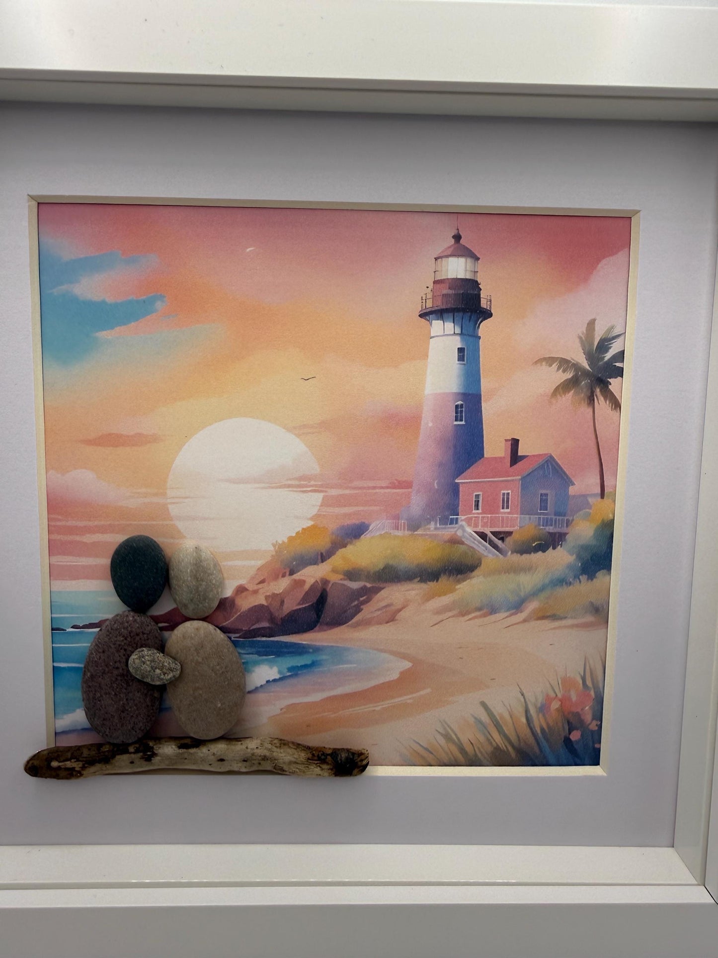 Lighthouse pebble art, pebble art lighthouse, pebble art, pebble art couple, lighthouse couple, lighthouse gift, framed lighthouse, marine