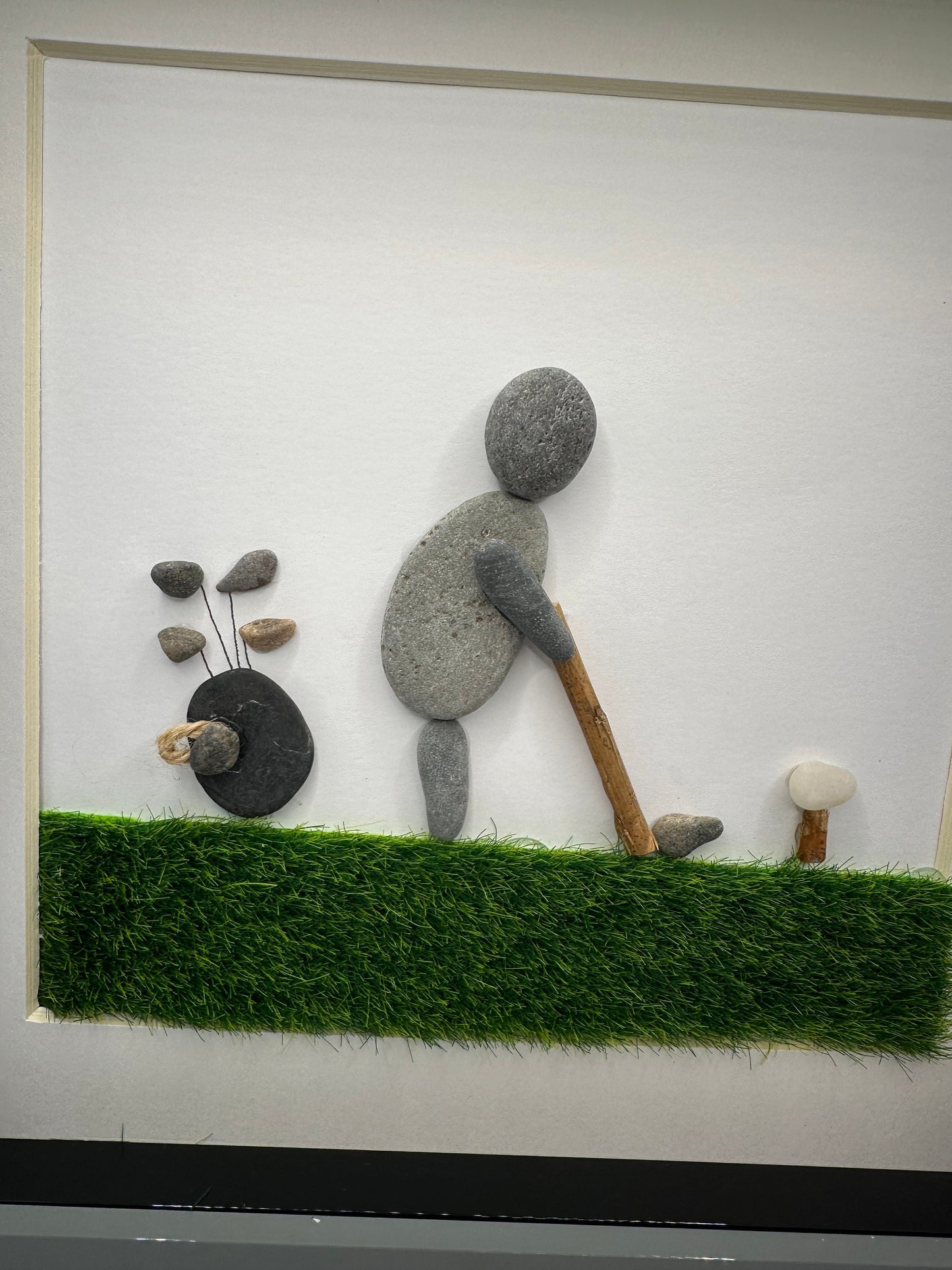 Golf Pebble Art, Golfer Gift, Framed Pebble Artwork, pebble art, pebble art golf, dad golfer, can be personalised, pebble art frame, framed