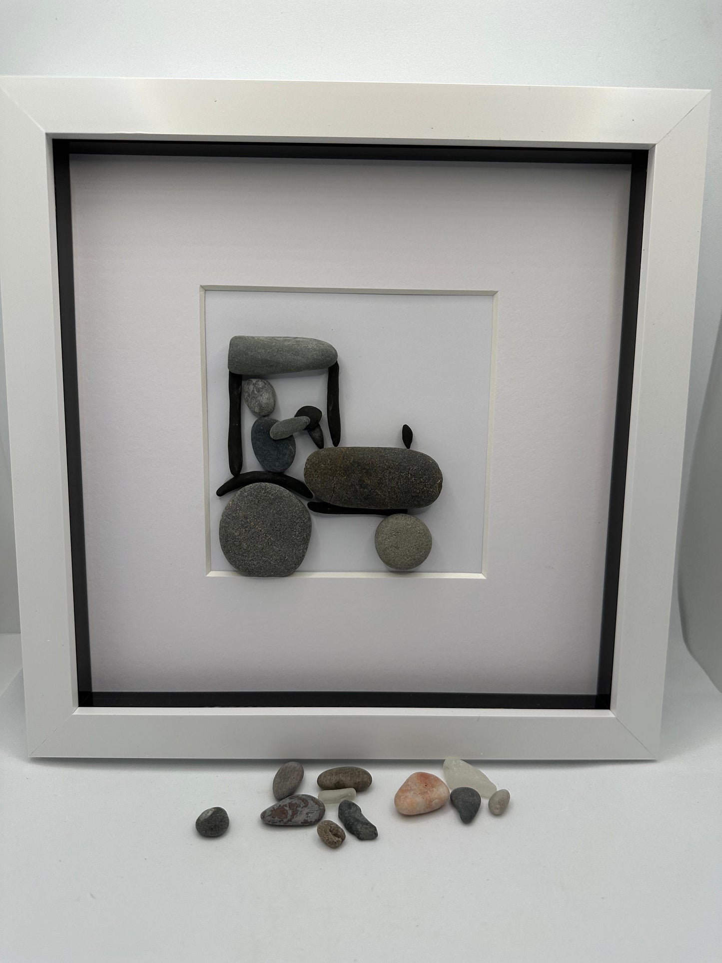 Tractor Pebble Art, Framed Father's Day Gift. Tractor art, framed tractor can be personalised. Pebble art, pebble art tractor, farmer gifts