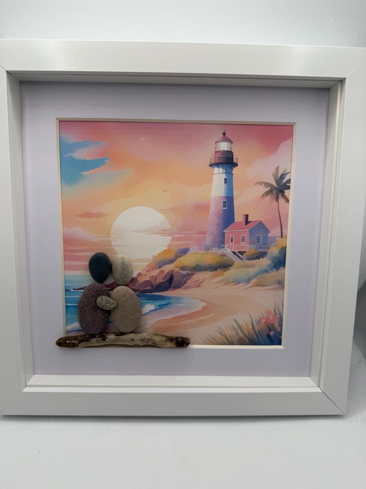 Lighthouse pebble art, pebble art lighthouse, pebble art, pebble art couple, lighthouse couple, lighthouse gift, framed lighthouse, marine