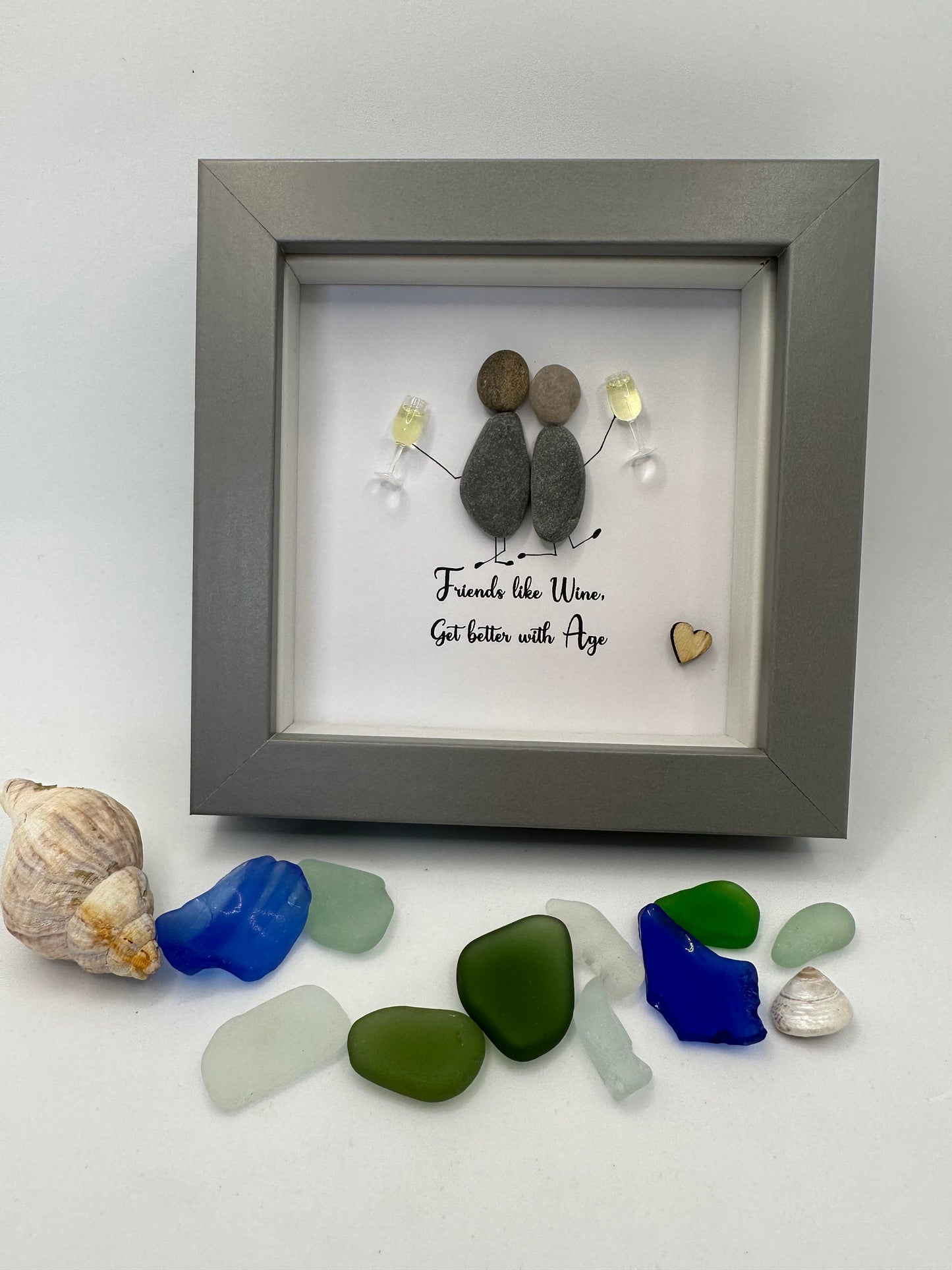 Pebble Art Friends Frame, Friends Like Wine Gift (4x4”) friend pebble art, pebble art friends, friend gift, wine gift, birthday gift, pebble