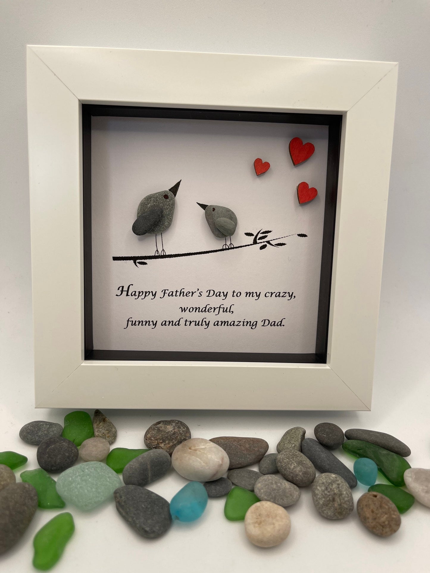 Father's Day Bird Pebble Art, Framed Gift for Dad, Father’s Day gift, dad gift, dad pebble art, pebble art gift