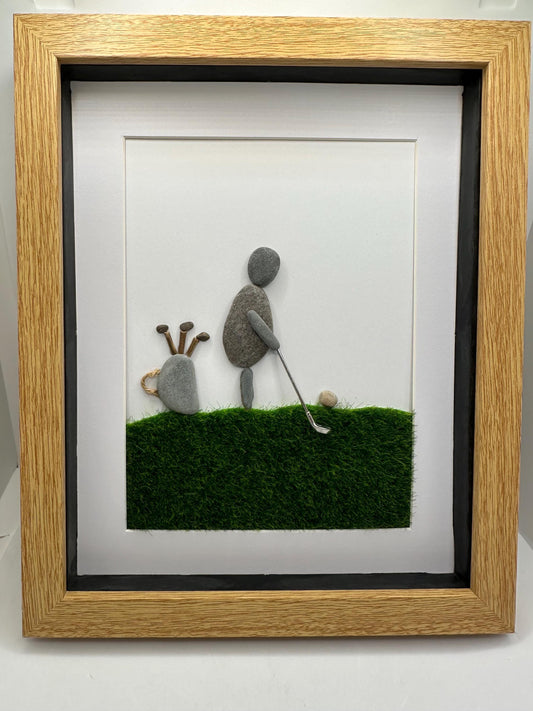 Pebble art golfer, pebble art dad, pebble art golf, golf gift, golfer,