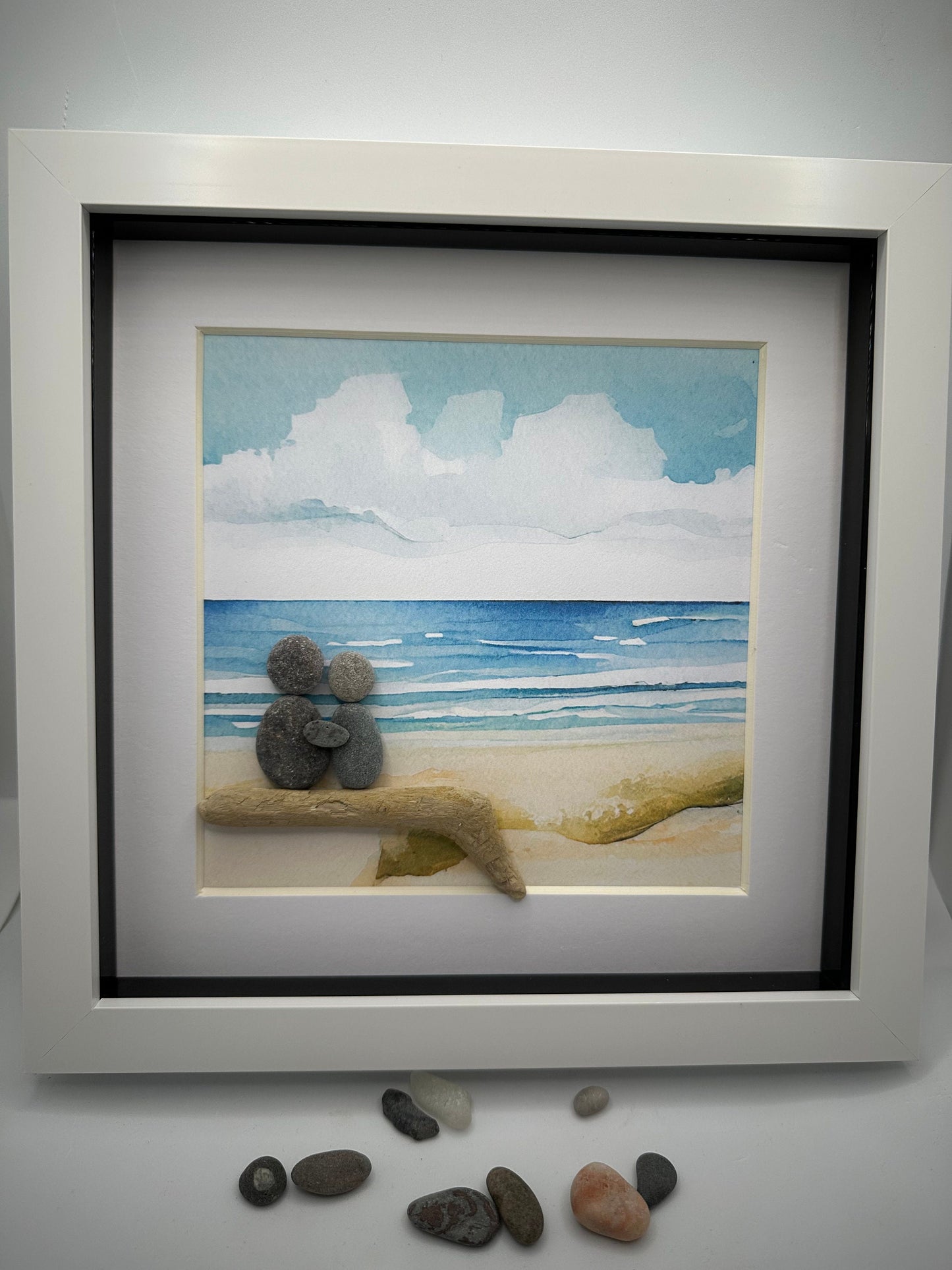 Pebble Art Beach Scene: Scottish Beach Stone Couple, pebble art, pebble art beach, pebble art, framed beach, pebble art beach, coastal art