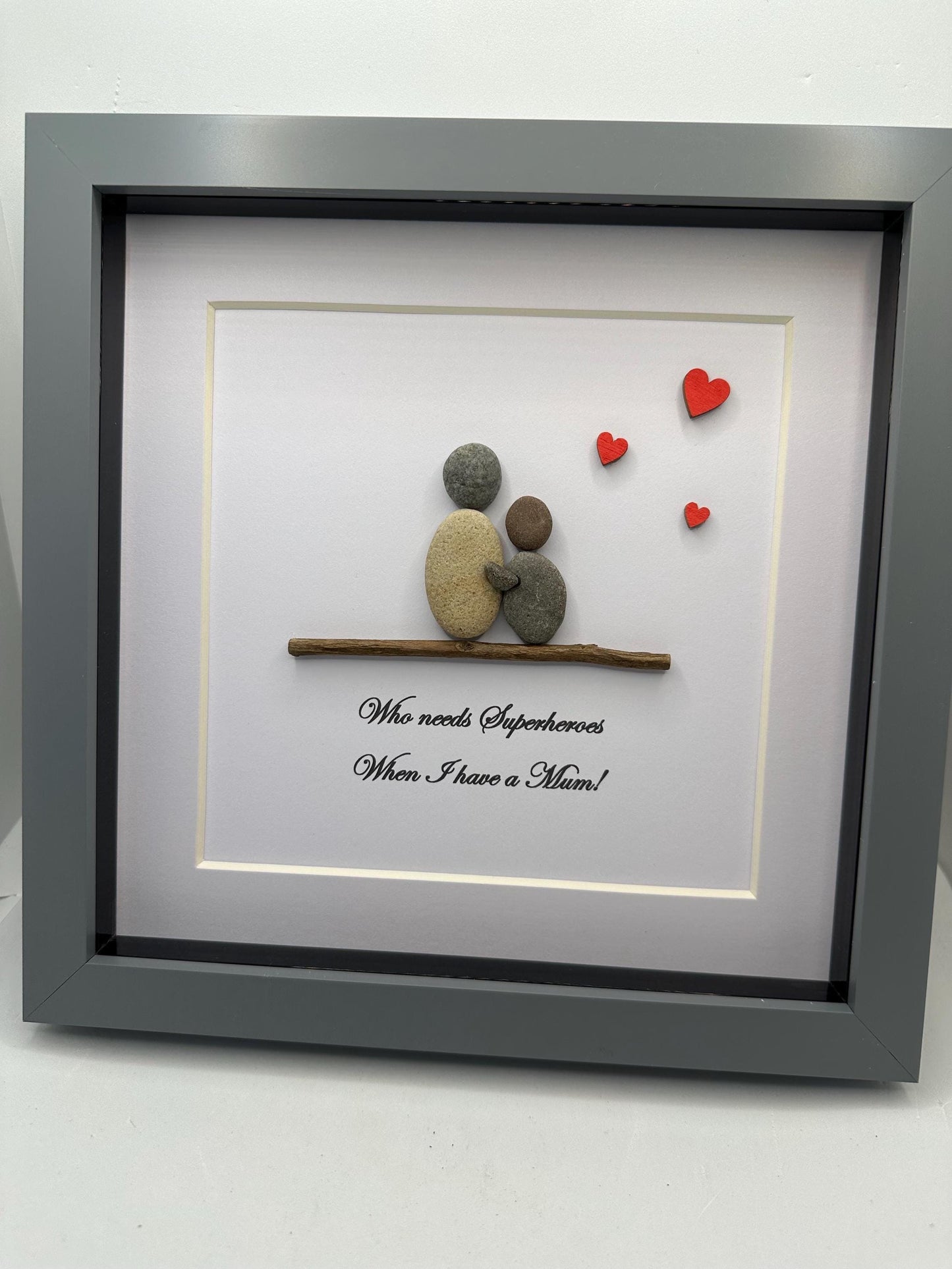 Mother & Child Pebble Art, Framed Family Gift, Mother’s Day gift, Mother’s Day pebble art, pebble art mum, superhero’s, pebble art, mum gift