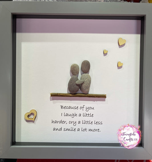 pebble art friends, 40th, 50th, 60th, 70th birthday pebble art, birthday picture, personalised picture, because of you I laugh