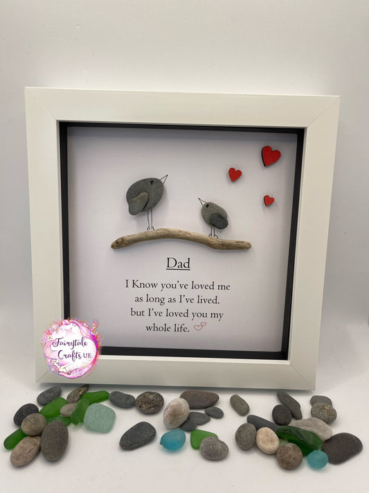 Pebble Art Bird Family, Father's Day Gift, Framed Pebble Birds