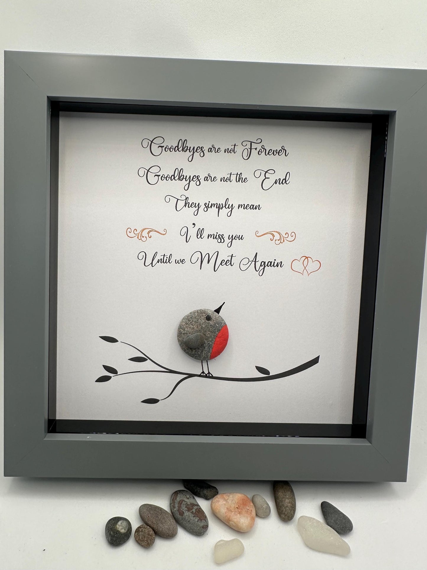 Robins pebble art,  Robin frame pebble art, robin pebble art, rock art,robin gift, sympathy gift, robin meet again