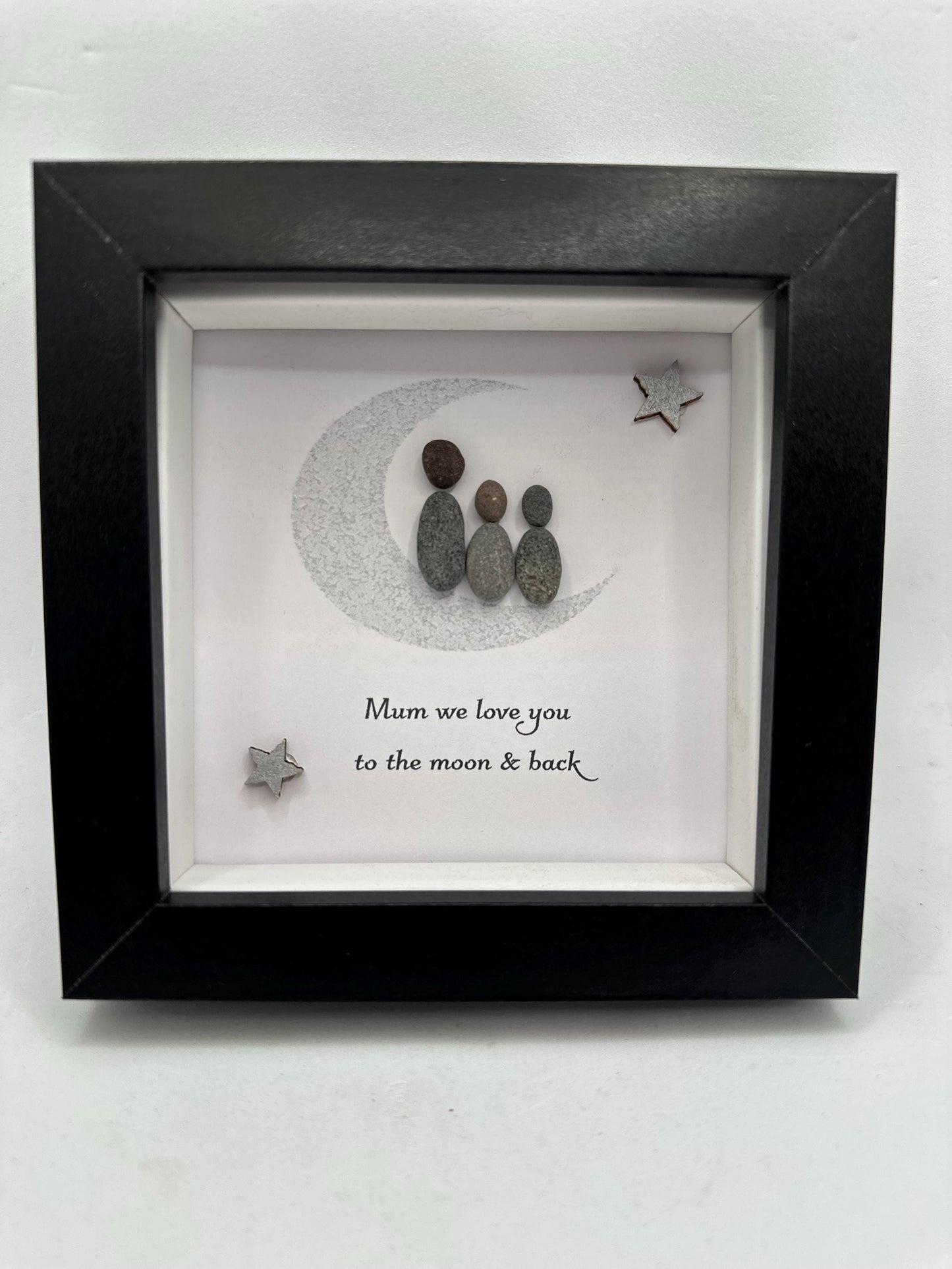Mother's Day Pebble Art, Framed Family Gift, 4x4, Mother’s Day gift, framed Mother’s Day, pebble art, pebble art gift, mum gift, moon gift