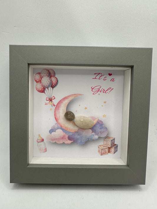 new baby girl pebble art, pebble art new baby, new baby girl, pebble art, new baby gift, new baby girl gift,it’s a girl