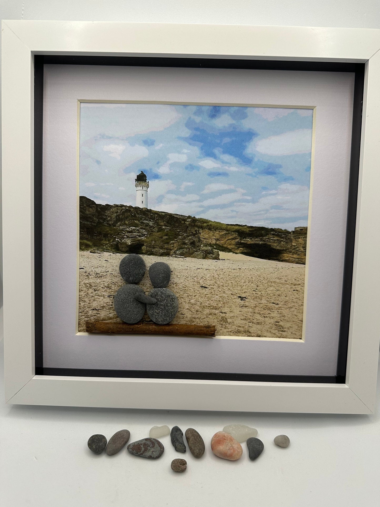Lossiemouth Beach Pebble Art, Covesea Lighthouse, Scottish Beach Scene