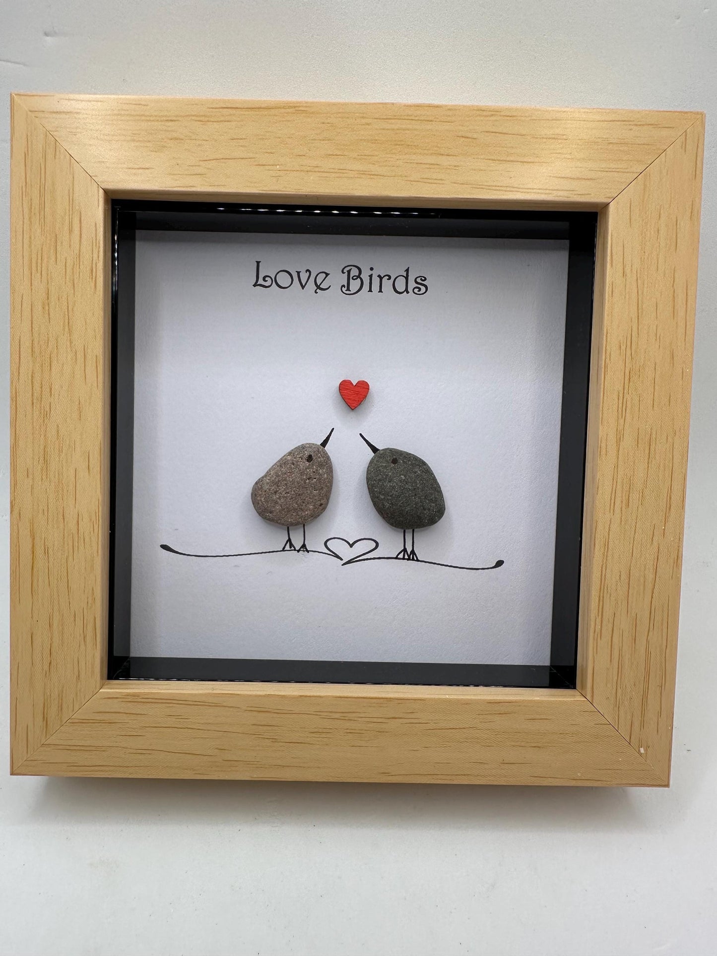 Pebble Art Anniversary Gift, Love Birds Couple, Personalised Framed Art