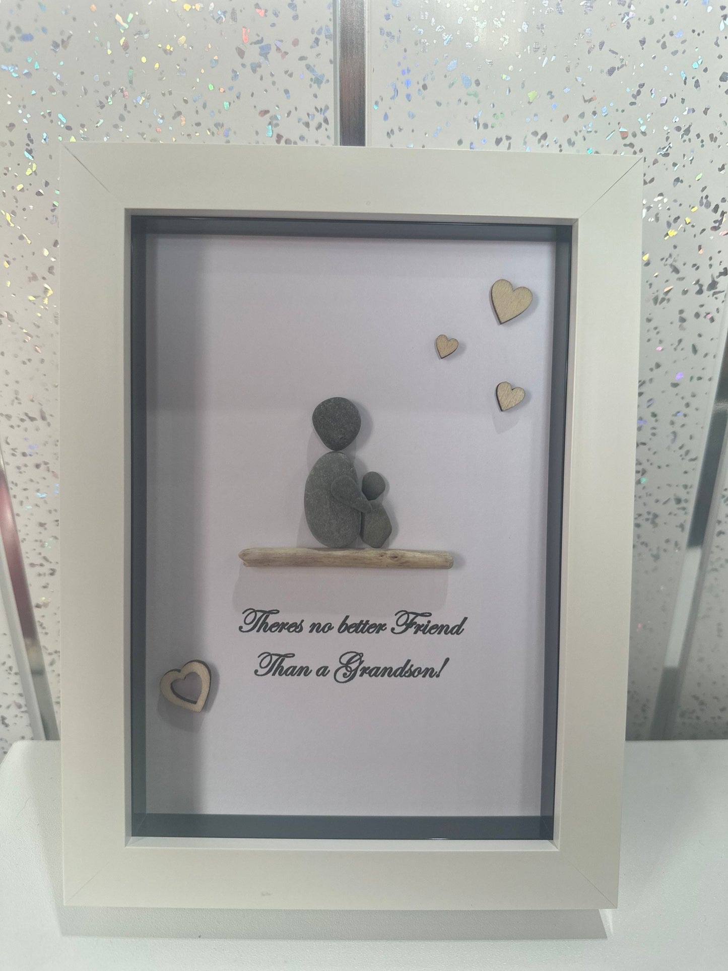 Grandson pebble art, grandson, gift, pebble picture,pebble art, pebble family, grandson framed gift. No better friend,