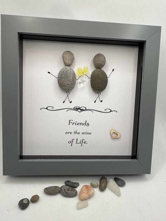 Pebble Art Friends Gift: 'Friends are the Wine of Life' pebble art, pebble art gift, pebble art friendship, friends gifts. Friend pebble art
