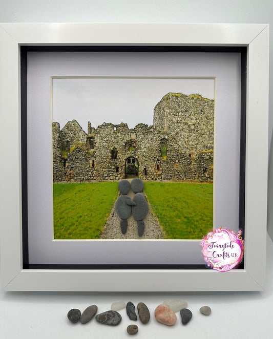 Pitsligo Castle Pebble Art, Couple Framed Artwork (8x8)