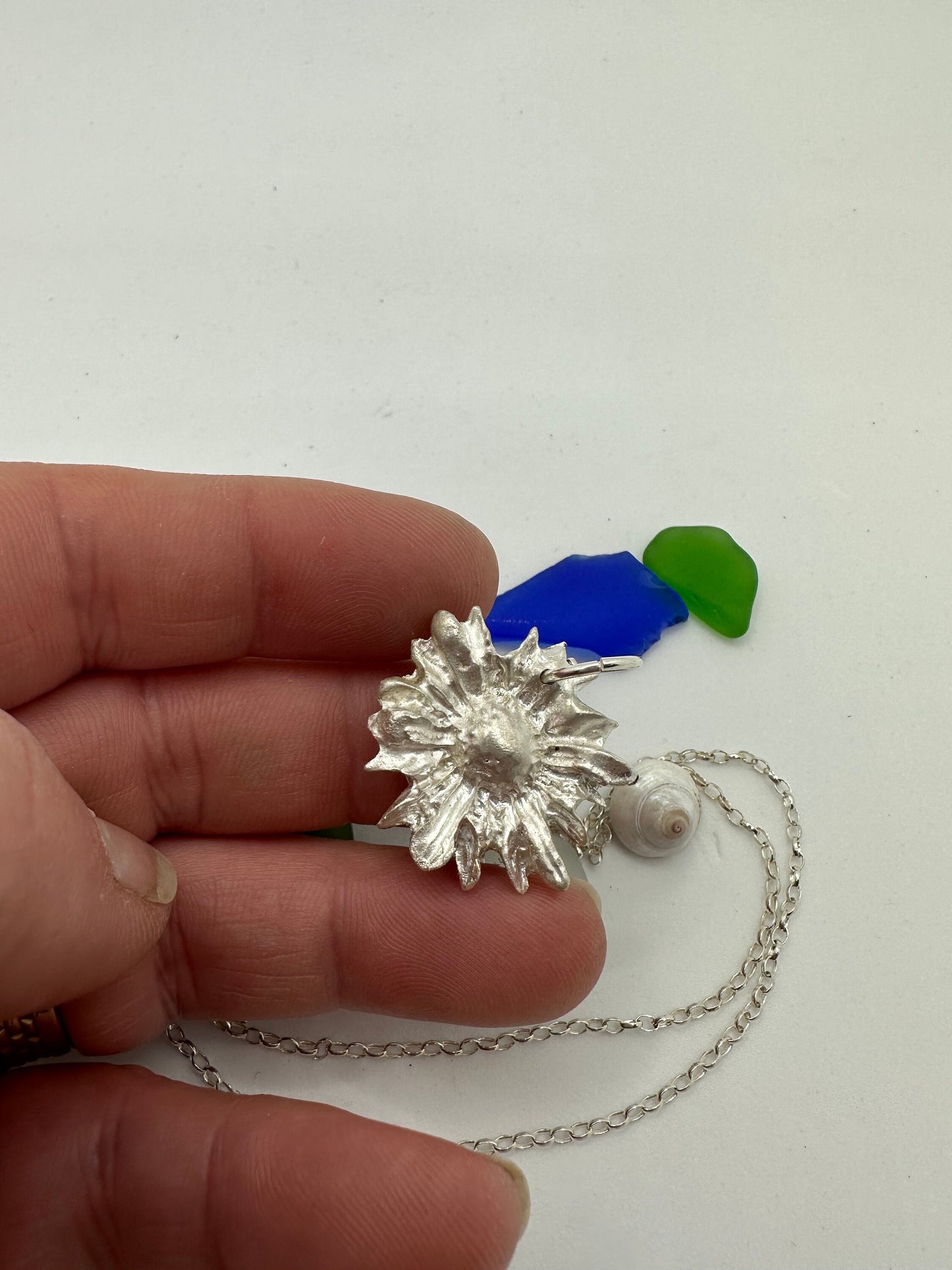 999 silver sunflower pendant and sterling silver chain, sunflower, silver sunflower , handmade silver