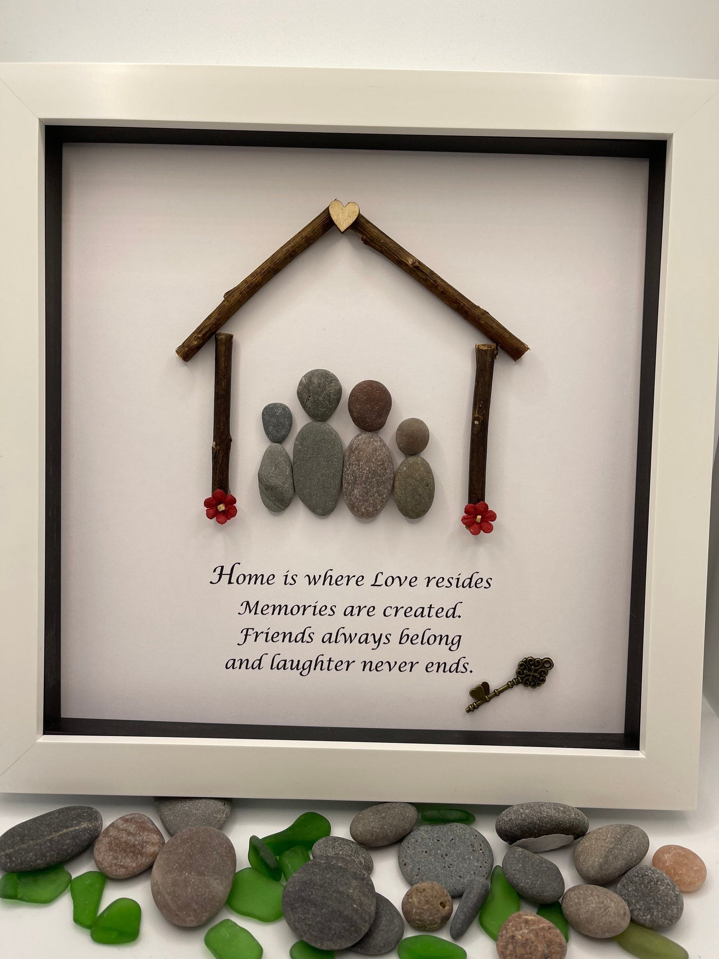 Pebble Art New Home Gift, Family Portrait, Framed